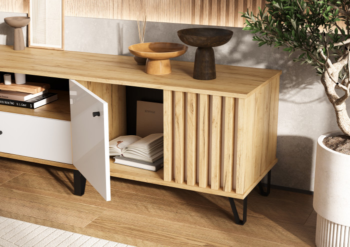 Роджина Тумба ТВ 1500, Дуб крафт/Белый глянец