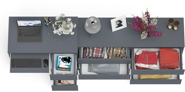 Мори Стол компьютерный МС-6 правый + Комод МК1380.6, цвет графит, ШхГхВ 228х50х76,6 см., выдвижные ящики справа, НЕ универсальная сборка