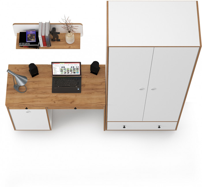 Вуди Компоновка № 18, цвет белый премиум/дуб крафт золотой, ШхГхВ 196х52,7х205 см., универсальная сборка