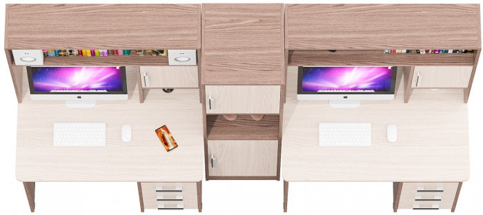 С-МД-СК9 Компоновка № 04, цвет ясень шимо светлый/ясень шимо тёмный, ШхГхВ 247х70х160 см., НЕ универсальная сборка