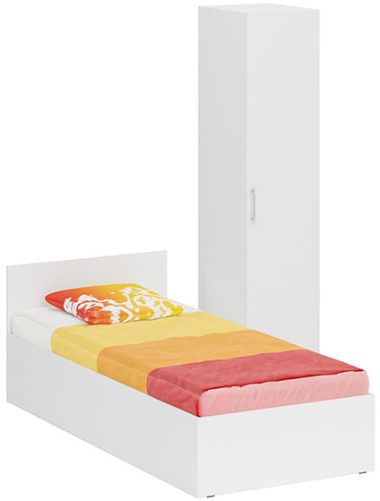 Кровать 0900 + Пенал Стандарт, цвет белый, ШхГхВ 93,5х203,5х70 + 45х52х200 см., сп.м. 900х2000 мм., без матраса, основание есть