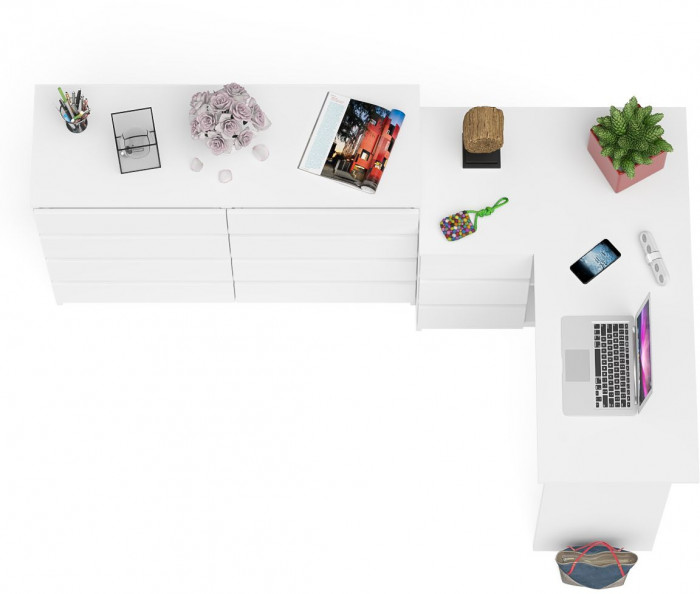 Мори компьютерный стол МС-16 левый + Комод МК1200.8, белый