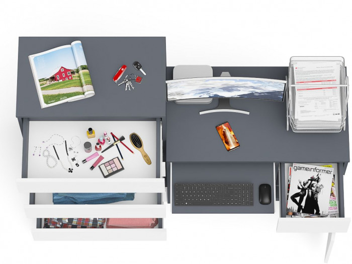 Мори Стол компьютерный МС-1 правый + Комод МК700.5, цвет графит/белый, ШхГхВ 160,4х50х114 см., выдвижной ящик справа, НЕ универсальная сборка