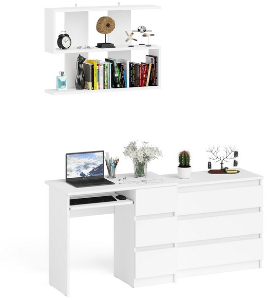 Мори компьютерный стол МС-6 правый + Комод МК800.1 + Полка 900, белый