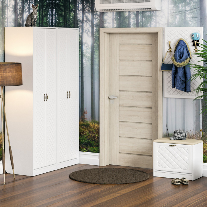 Прихожая П-6 Тумба, цвет белая шагрень/фасады МДФ белое дерево фрезеровка ромб, ШхГхВ 60х35х50 см.