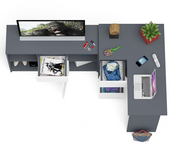 Мори Стол компьютерный МС-16 левый + Тумба МТВ1204.1, цвет графит/белый, ШхГхВ 244,8х84,9х76,6 см., выдвижные ящики слева, НЕ универсальная сборка