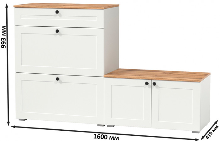 Остин 16.121 Тумба для обуви + 13.257 Тумба, белый шагрень/дуб крафт золотой