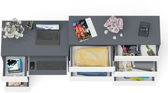 Мори Стол компьютерный МС-6 левый + Комод МК1200.8, цвет графит/белый, ШхГхВ 210,4х50х94 см., выдвижные ящики слева, НЕ универсальная сборка