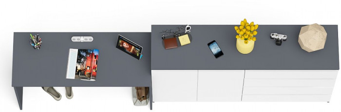 Мори Стол письменный МСП1200.1 + Комод МК1600.1, цвет графит/белый, ШхГхВ 280,8х50х94 см., универсальная сборка