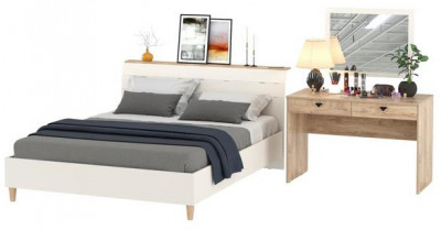 Муссон Кровать 11.41 + ортопед + Бостон 12.69 + Зеркало СВК, цвет белый/дуб эндгрейн элегантный, сп. м. 1600х2000 мм., б/м
