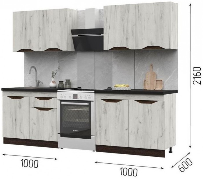 Кухня Паола 2,0 (2000х2160х600) МДФ ВЕНГЕ(тиковое дерево)/ДУБ КРАФТ БЕЛЫЙ