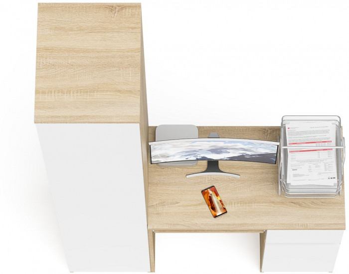 Мори Стол компьютерный МС-1 правый + Пенал МШ400.1, цвет дуб сонома/белый, ШхГхВ 130,4х50,4х209,6 см., выдвижной ящик справа, НЕ универсальная сборка