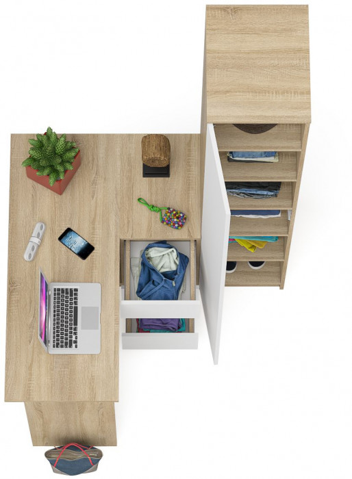 Мори Стол компьютерный МС-16 правый + Пенал МШ400.1, цвет дуб сонома/белый, ШхГхВ 164,8х84,9х209,6 см., выдвижные ящики справа, НЕ универс. сборка