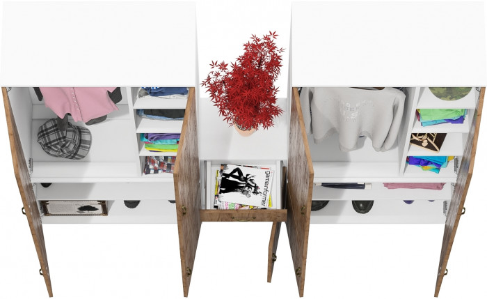 Лидер-8 Шкаф МД 20Б + Шкаф МД 20Б + Тумба МД 3.15, белый шагрень/крафт золото