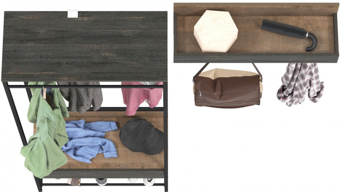 Трувор 15.120 Прихожая + 15.04 Вешалка, цвет дуб гранж песочный/интра, ШхГхВ 160х36,6х194,2 см., универсальная сборка