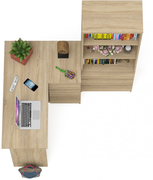 Мори Стол компьютерный МС-16 правый + Стеллаж МСТ600.3, цвет дуб сонома, ШхГхВ 184,8х84,9х179,6 см., выдвижные ящики справа, НЕ универсальная сборка