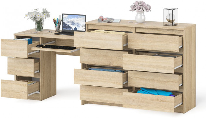 Мори Стол компьютерный МС-6 левый + Комод МК1200.8, цвет дуб сонома, ШхГхВ 210,4х50х94 см., выдвижные ящики слева, НЕ универсальная сборка