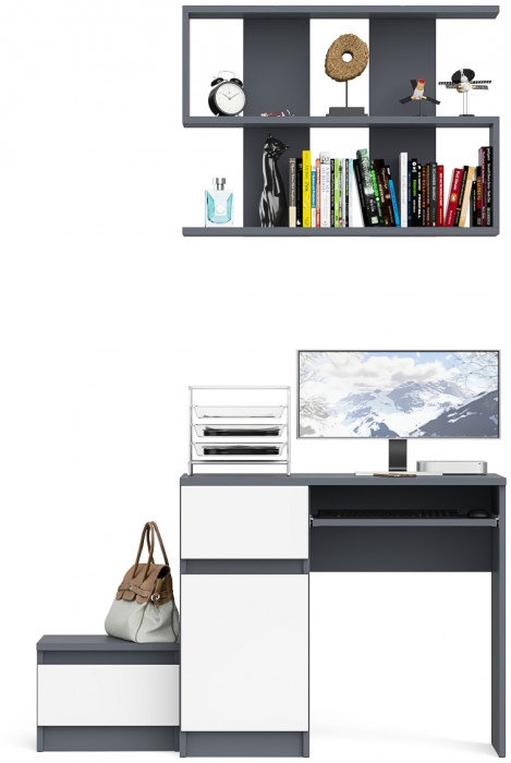 Мори компьютерный стол МС-1 левый + Тумба ТМП400.1 + Полка 900, графит/белый