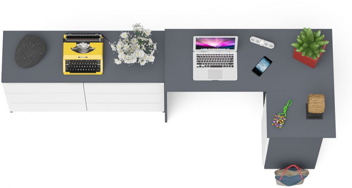 Мори компьютерный стол МС-16 правый + Комод МК1200.6, графит/белый