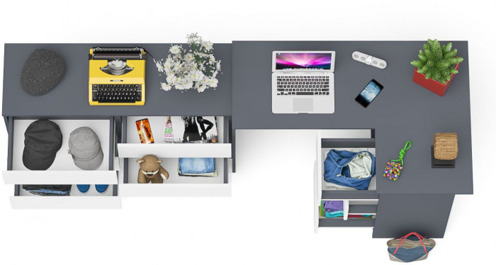 Мори компьютерный стол МС-16 правый + Комод МК1200.6, графит/белый