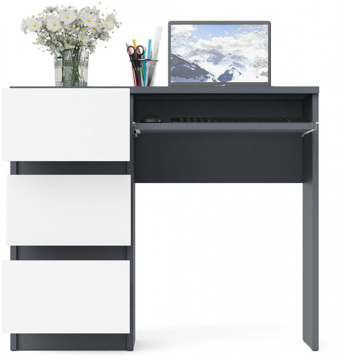 Мори компьютерный стол МС-6 левый, графит/белый