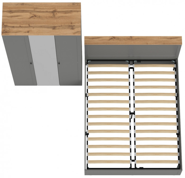 Остин 11.53 Кровать + ортопед + 13.336.03 Шкаф для одежды, серый графит/дуб крафт золотой