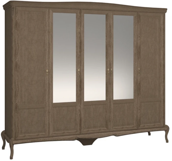 Шкаф для одежды пятидверный "Монако" с зеркалом - отделка Классик (лак)