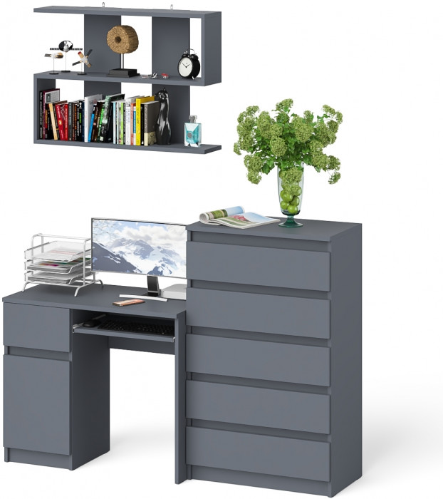 Мори Стол компьютерный МС-1 левый + Комод МК700.5 + Полка 900, цвет графит, ШхГхВ 160,4х50х209,6 см., НЕ универсальная сборка