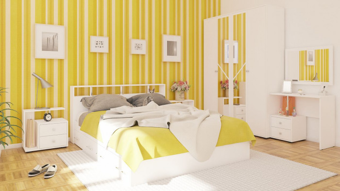 Камелия Кровать с ящиками 1600 + две тумбы, белый