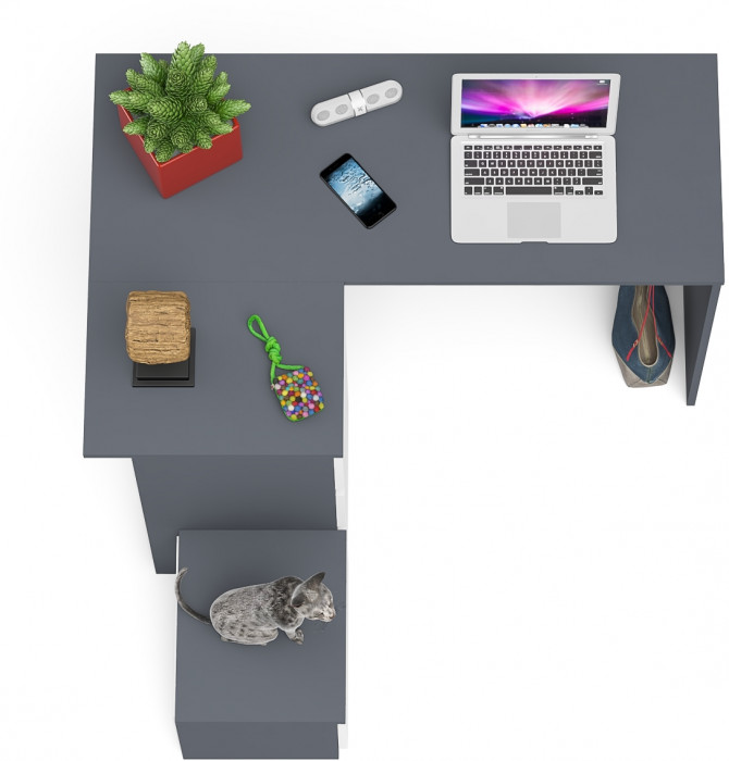 Мори компьютерный стол МС-16 левый + Тумба ТМП400.1, графит/белый