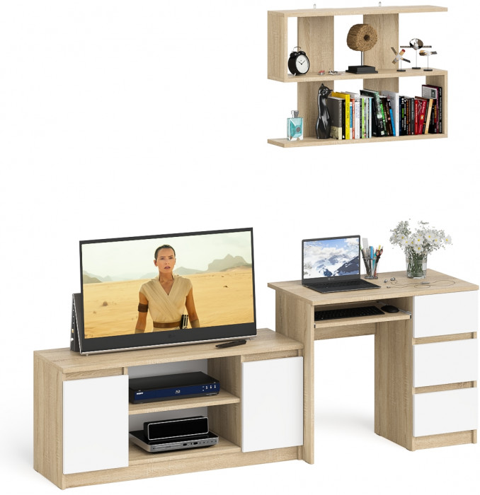 Мори Стол компьютерный МС-6 правый + Тумба МТВ1200.1 + Полка 900, цвет дуб сонома/белый, ШхГхВ 210,4х50х209,6 см., НЕ универсальная сборка