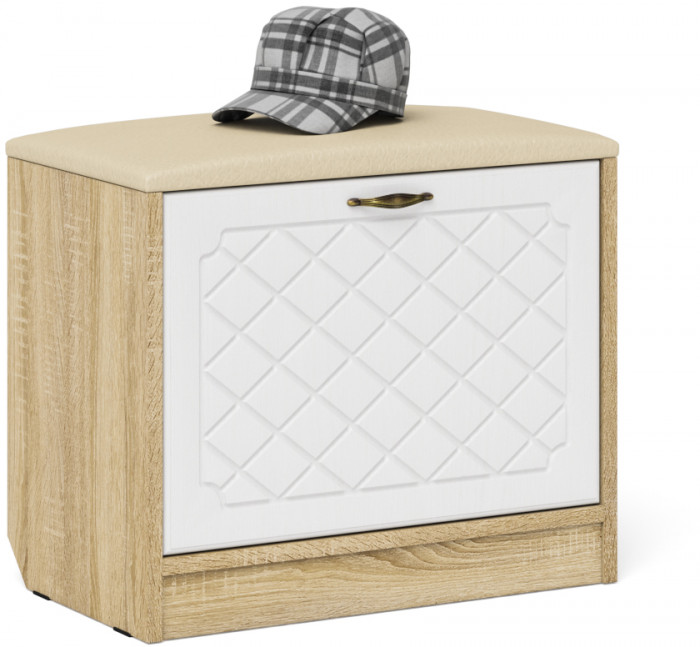 Прихожая П-6 Компоновка № 26, дуб сонома/фасады МДФ белое дерево фрезеровка ромб