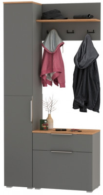 Октава Прихожая 14, цвет серый графит/дуб крафт золотой/фасады МДФ серый графит, ШхГхВ 97,1х35,4х197,6 см., универсальная сборка