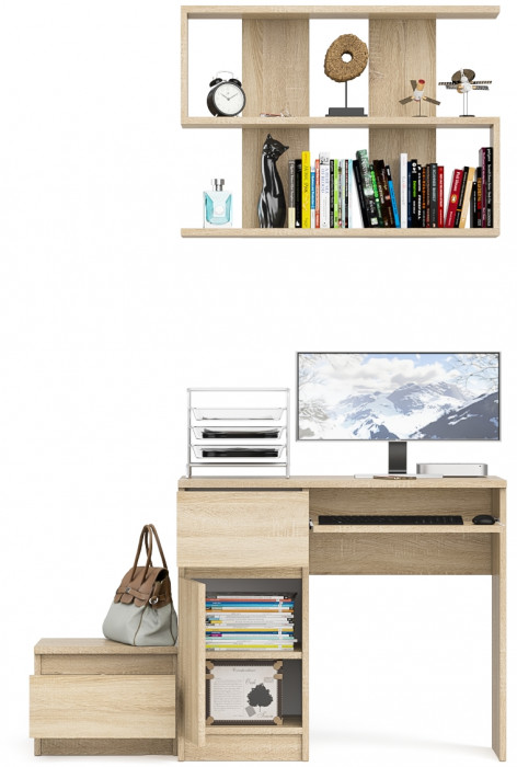 Мори компьютерный стол МС-1 левый + Тумба ТМП400.1 + Полка 900, дуб сонома