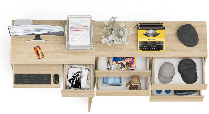 Мори компьютерный стол МС-1 правый + Комод МК1200.6, дуб сонома