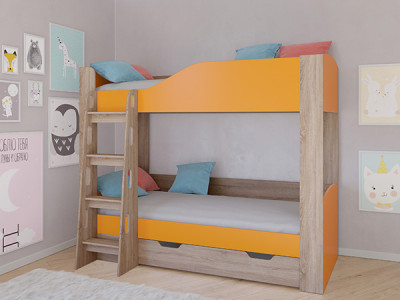 Кровать двухъярусная АСТРА 2 Сонома/Оранжевый с ящиком