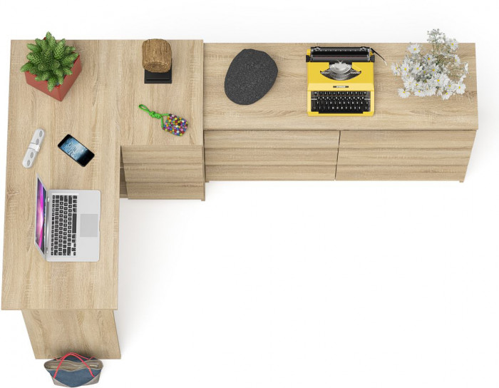 Мори компьютерный стол МС-16 правый + Комод МК1200.6, дуб сонома