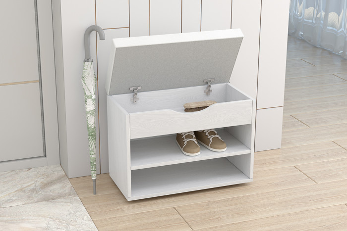 Обувница Мягкая №3, Ясень Анкор Светлый/Белый кжз.