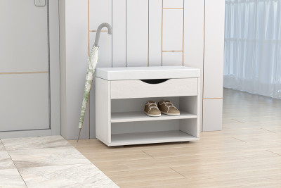 Обувница Мягкая №3, Ясень Анкор Светлый/Белый кжз.