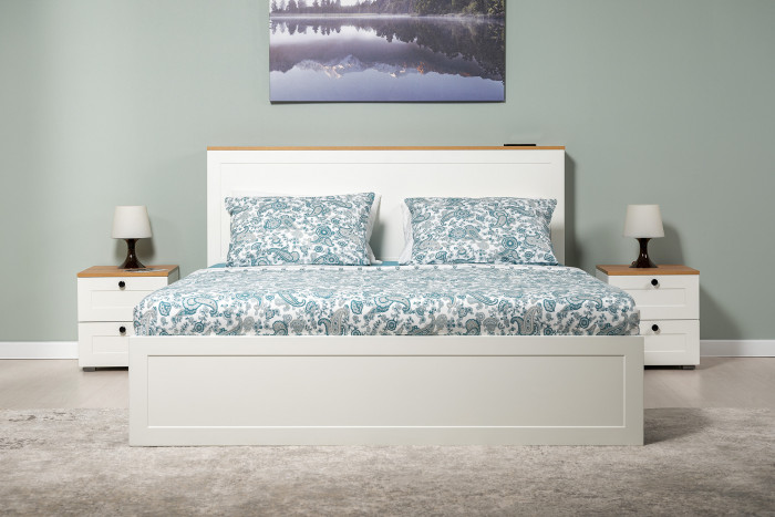 Остин 11.53 Кровать + ортопед + 16.152 Тумба 2 шт., белый шагрень/дуб крафт золотой