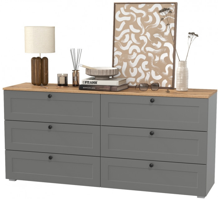 Остин 16.240 Комод, цвет серый графит/дуб крафт золотой, ШхГхВ 160,1х41,9х75,4 см. (шесть выдвижных ящиков)