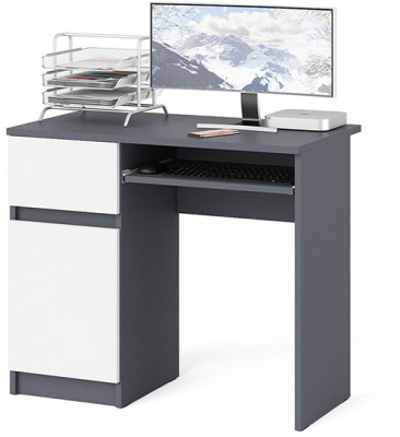 Мори Стол компьютерный МС-1 левый, цвет графит/белый, ШхГхВ 90х50х76,6 см., выдвижной ящик слева, НЕ универсальная сборка