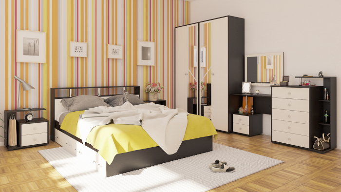 Камелия Кровать с ящиками 1600 + две тумбы, венге/дуб лоредо