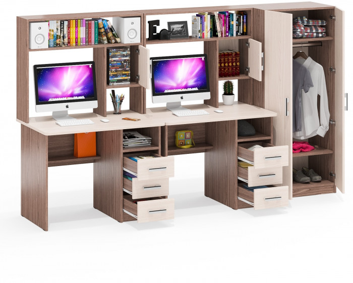 С-МД-СК9 Компоновка № 05, цвет ясень шимо светлый/ясень шимо тёмный, ШхГхВ 274х70х160 см., НЕ универсальная сборка