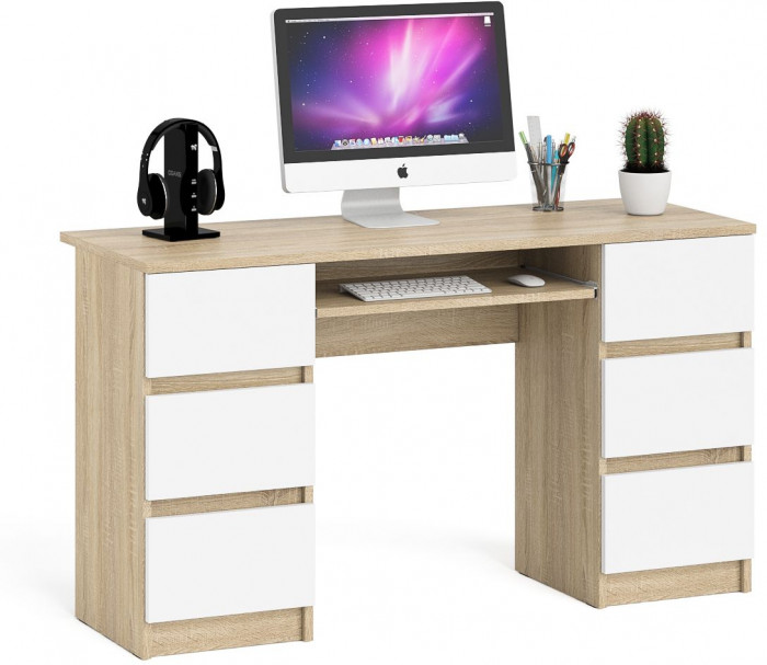 Мори компьютерный стол МС-2, дуб сонома/белый