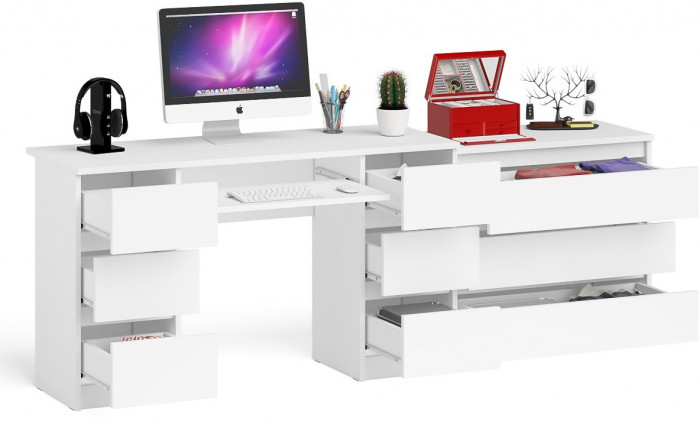 Мори Стол компьютерный МС-2 + Комод МК800.1, цвет белый, ШхГхВ 215,8х50х76,6 см., универсальная сборка