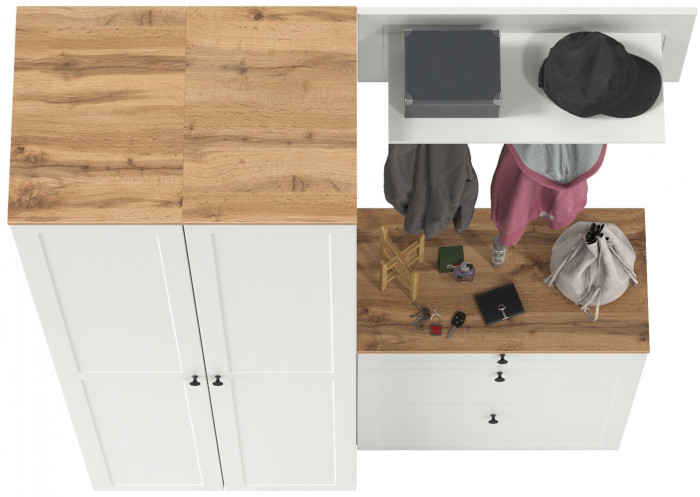 Остин Прихожая 35, белый шагрень/дуб крафт золотой