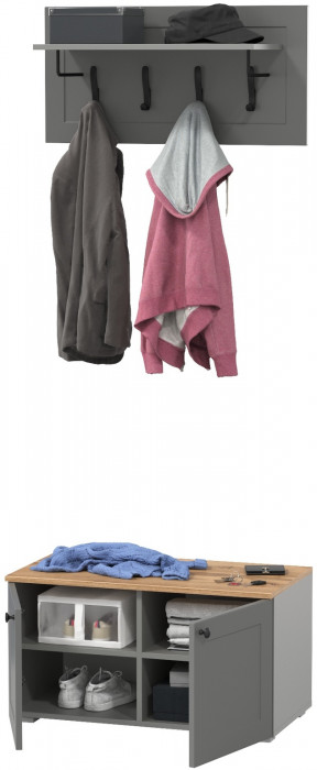 Остин 13.257 Тумба + 15.12 Вешалка, цвет серый графит/дуб крафт золотой, ШхГхВ 80х41,9х210 см.