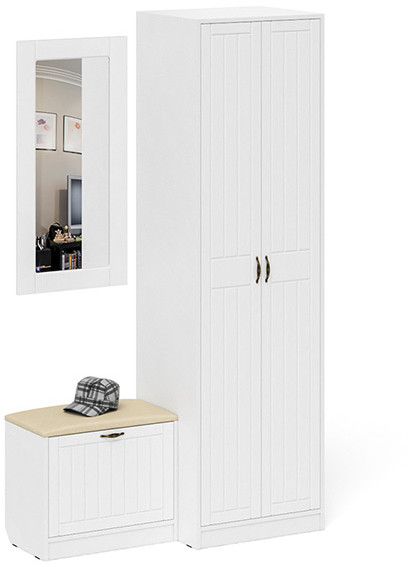 Прихожая П-6 Компоновка № 11, цвет белая шагрень/фасады МДФ белое дерево фрезеровка прованс, ШхГхВ 120х50х210 см., универсальная сборка