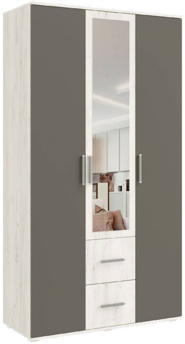 Фиеста NEW Шкаф трехдверный с зеркалом (Крафт белый, Графит)